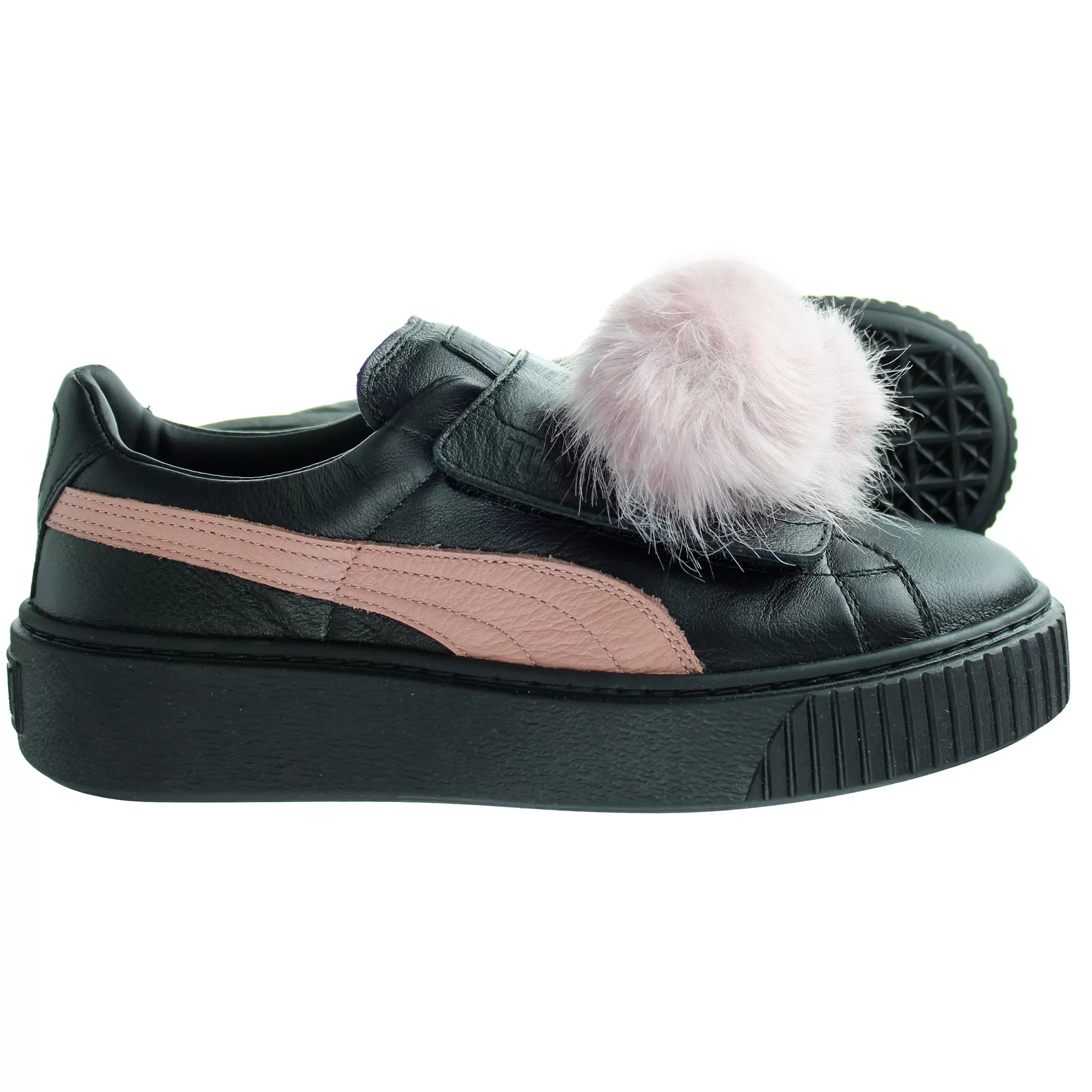 Puma Basket Platform PomPom Womens Black Trainers