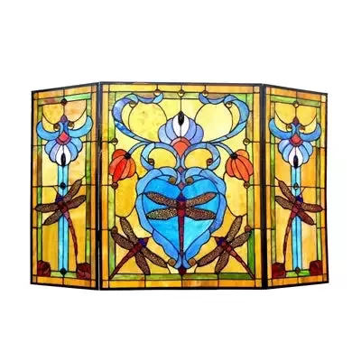 "ZYGO" Tiffany-style Dragonfly 3pcs Folding Fireplace Screen