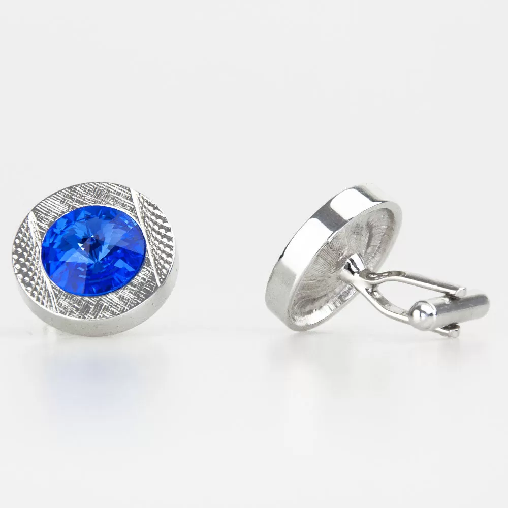 R70 Round Blue Crystal Cufflinks