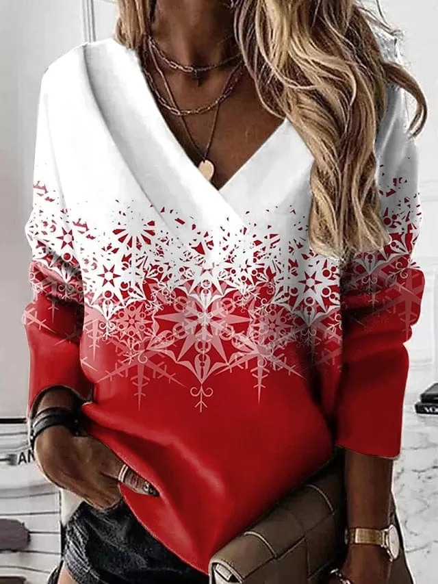 Red and White Christmas Butterfly Graphic Women's Sweatshirt Pullover