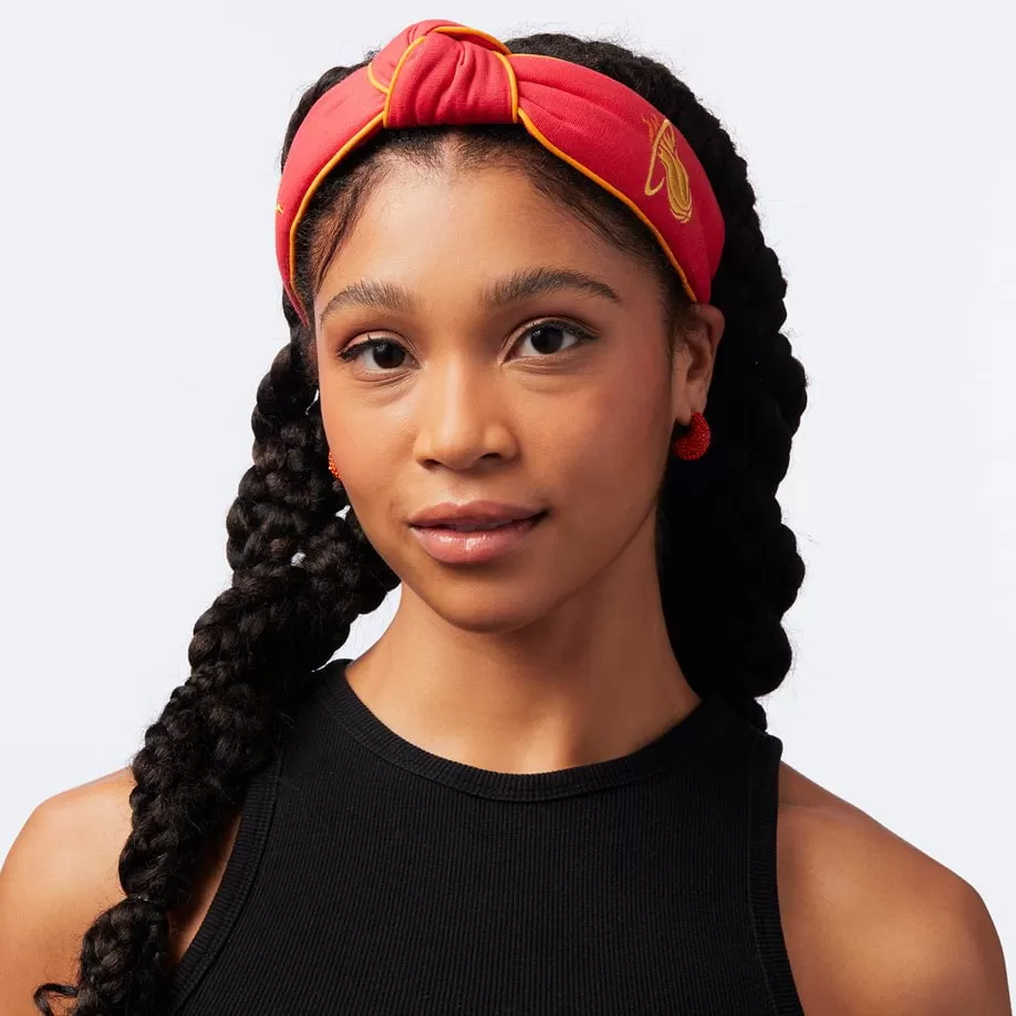 RED MIAMI HEAT EMBROIDERED KNOTTED HEADBAND