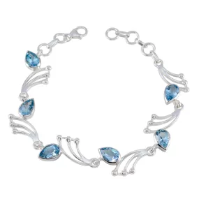 Riyo Attractive 925 Sterling Silver Bracelet For Womens Blue Topaz Bracelet Prong Setting Bracelet with Fish Hook Link Bracelet L Size 6-8.5 Inch.