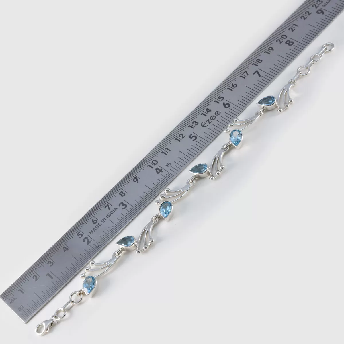 Riyo Attractive 925 Sterling Silver Bracelet For Womens Blue Topaz Bracelet Prong Setting Bracelet with Fish Hook Link Bracelet L Size 6-8.5 Inch.