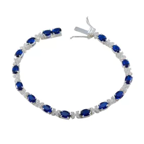 Riyo Choice 925 Sterling Silver Bracelet For Girls Blue Supphire CZ Bracelet Prong Setting Bracelet with Box With Tongue Tennis Bracelet L Size 6-8.5 Inch.