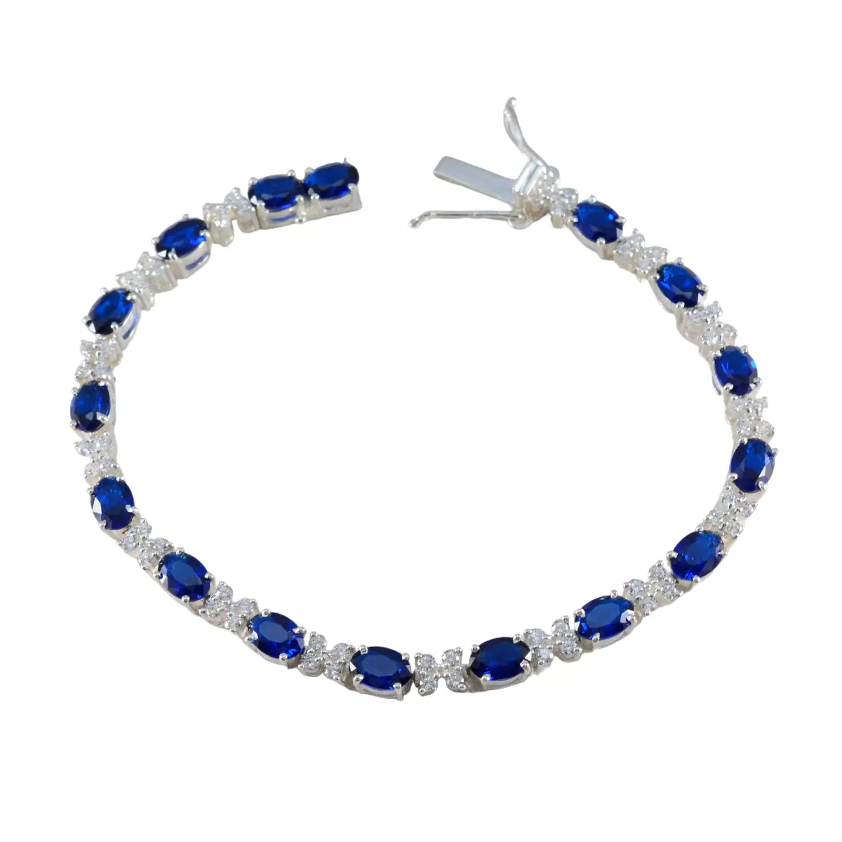 Riyo Choice 925 Sterling Silver Bracelet For Girls Blue Supphire CZ Bracelet Prong Setting Bracelet with Box With Tongue Tennis Bracelet L Size 6-8.5 Inch.