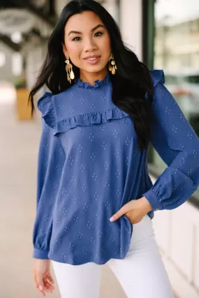 Romantic History Denim Blue Ruffled Blouse