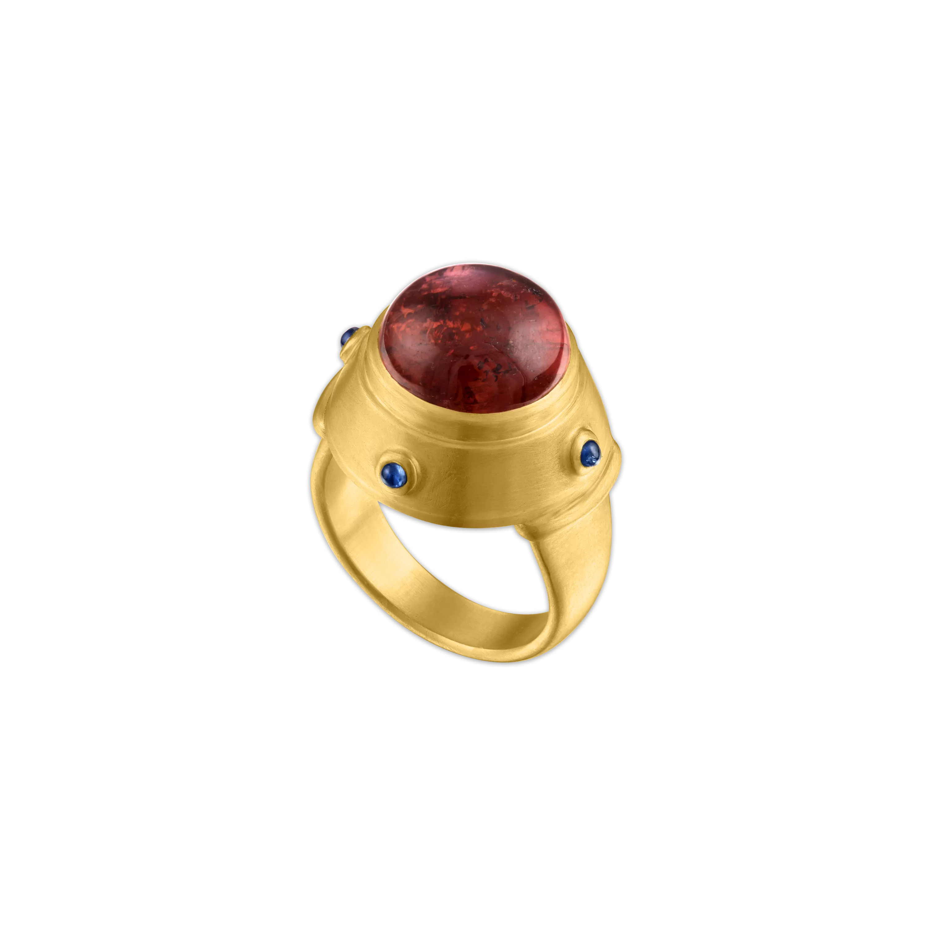 Rose Tourmaline and Blue Sapphire Yia Yia Ring