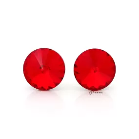 Round Crystal Stud Earrings - Red