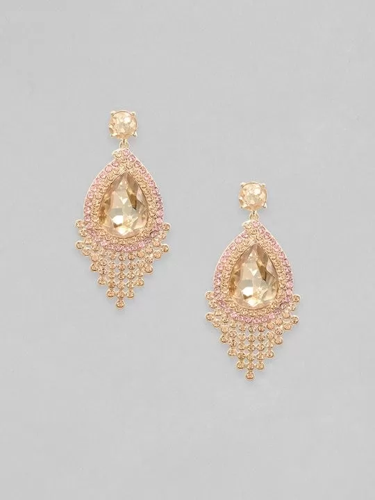 Rubans Gold-Plated Zircon Studded Drop Earrings