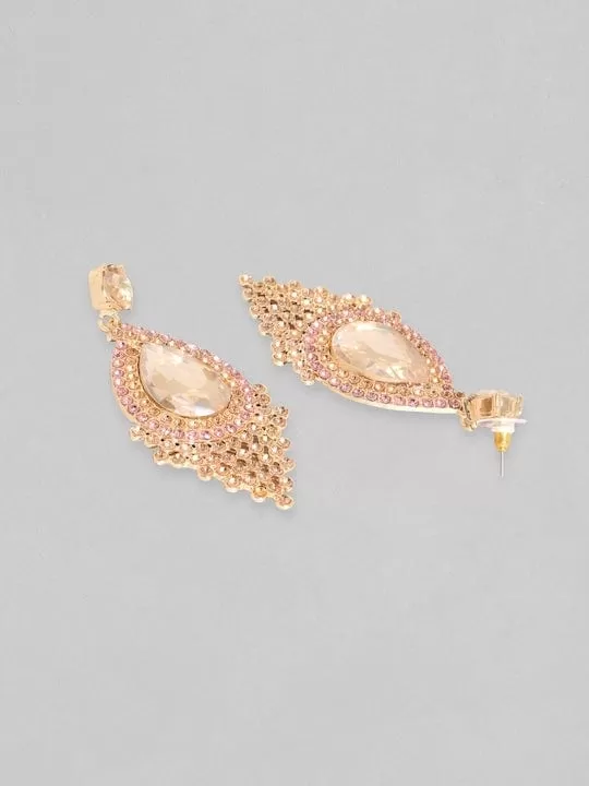 Rubans Gold-Plated Zircon Studded Drop Earrings