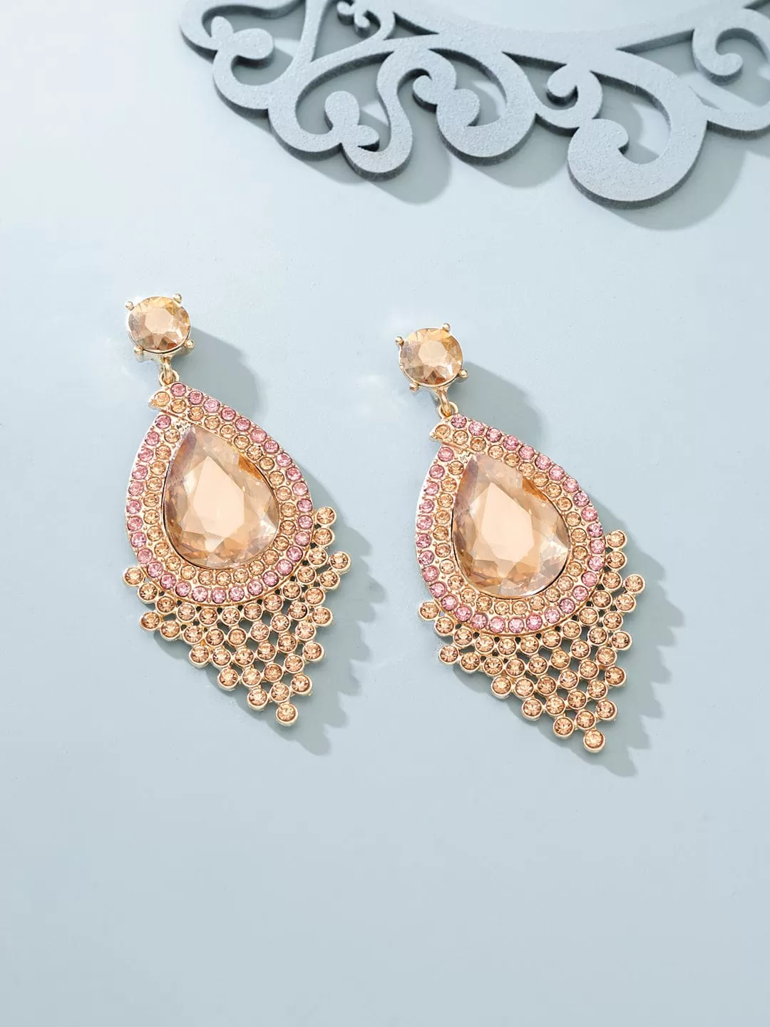 Rubans Gold-Plated Zircon Studded Drop Earrings