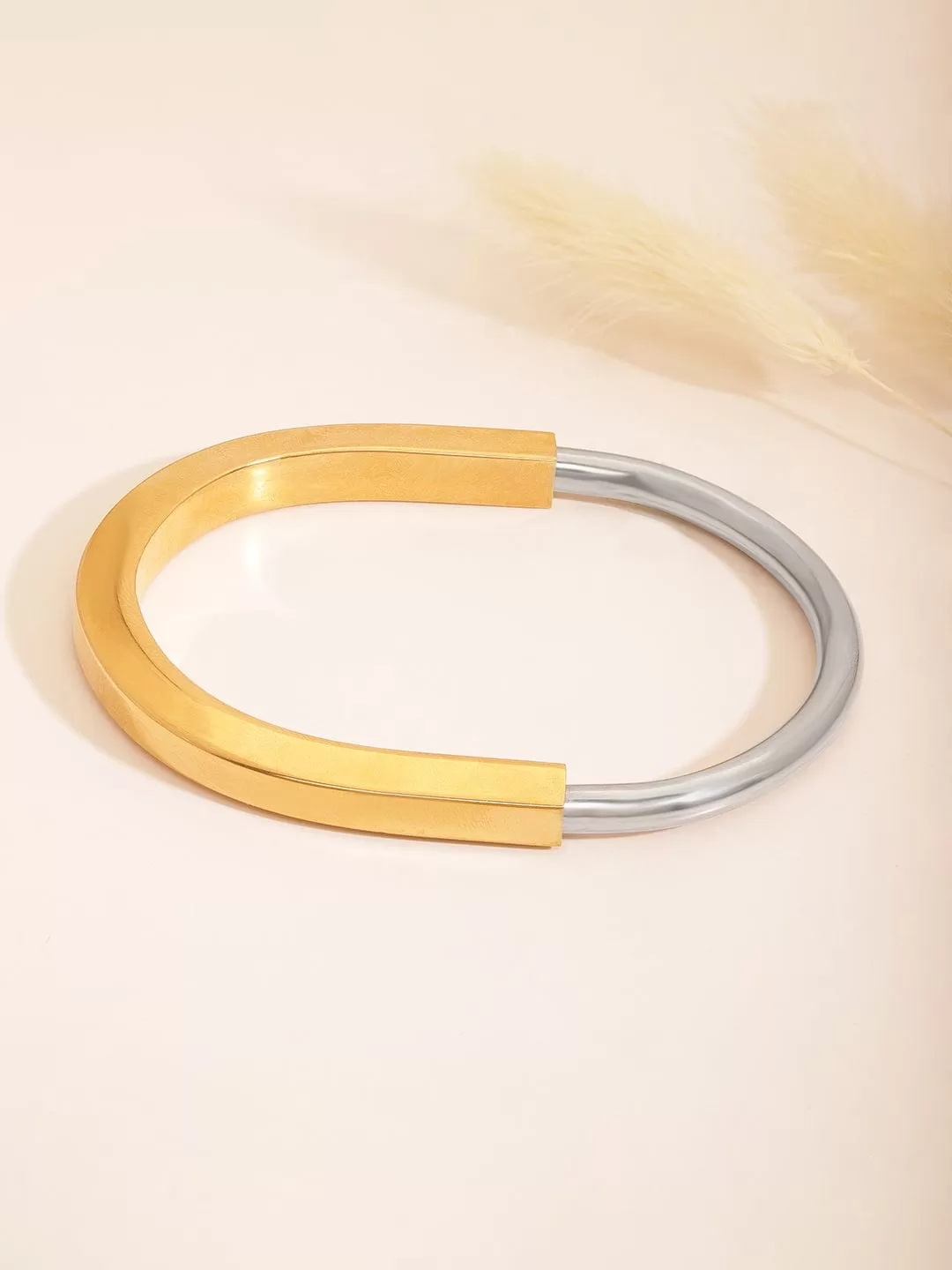 Rubans Voguish Stainless Steel  18 KT Gold Plated  Waterproof  tarnish-free  Domed Oval Lock Bracelet