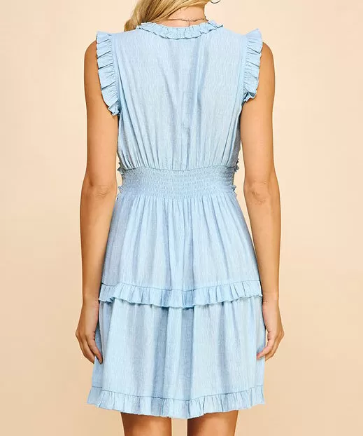 Ruffle Detail Mini Dress - Pastel Blue