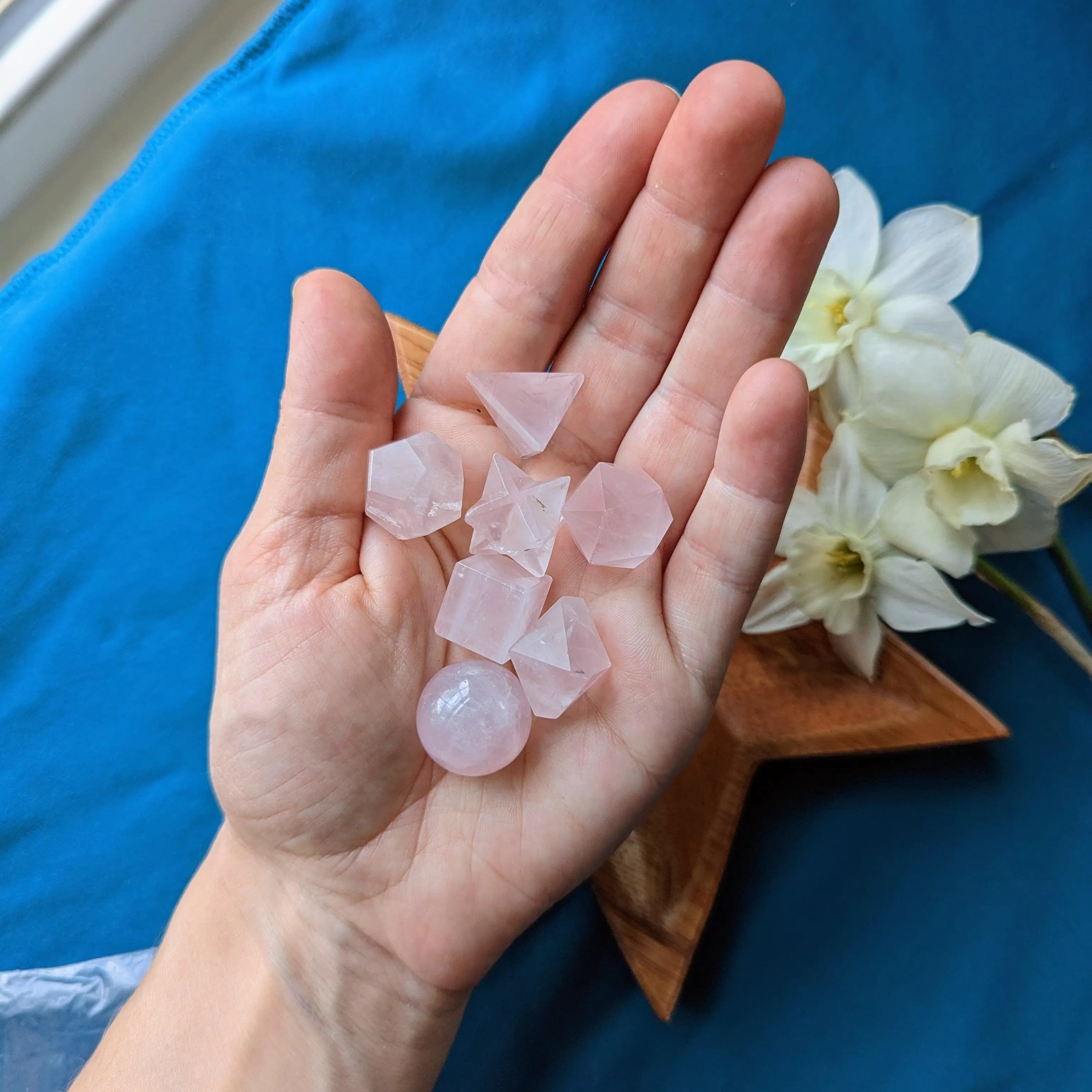 Sacred Geometry (Platonic solids) Rose Quartz~  7 Shape Crystal Set