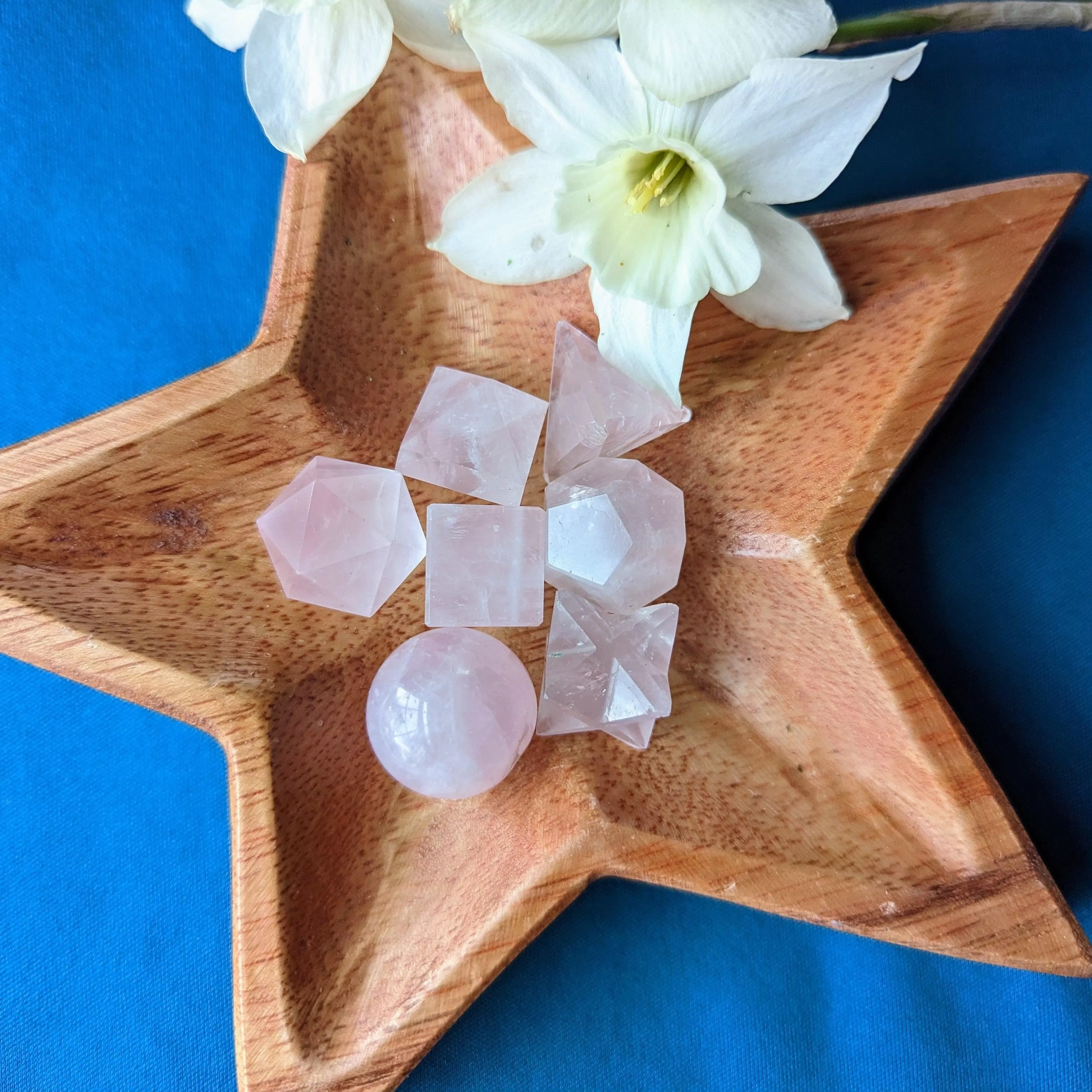 Sacred Geometry (Platonic solids) Rose Quartz~  7 Shape Crystal Set