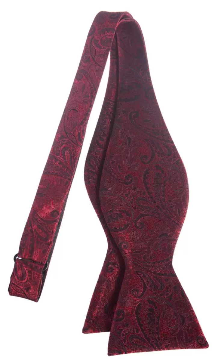 Self Tie Bow Tie with Adjustable Neck Strap of Paisley Jacquard