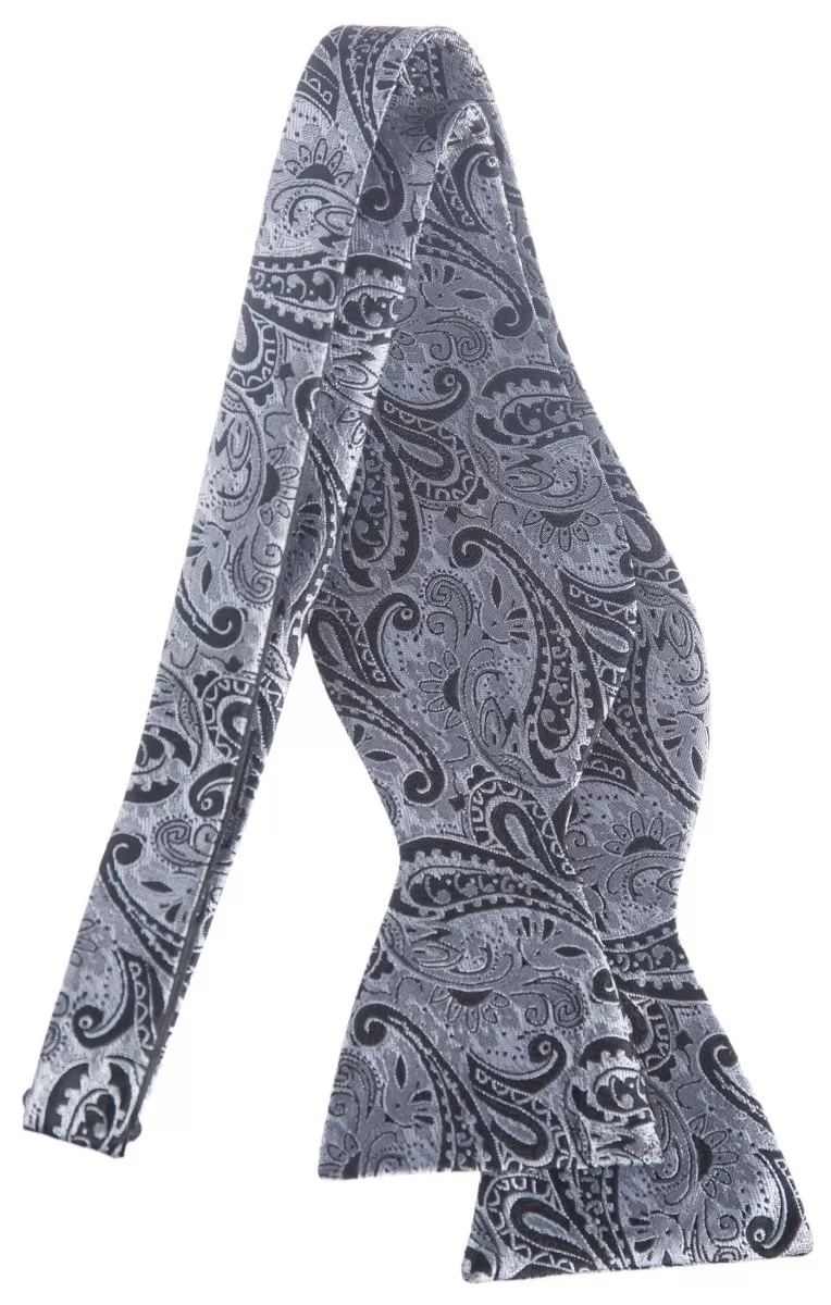 Self Tie Bow Tie with Adjustable Neck Strap of Paisley Jacquard