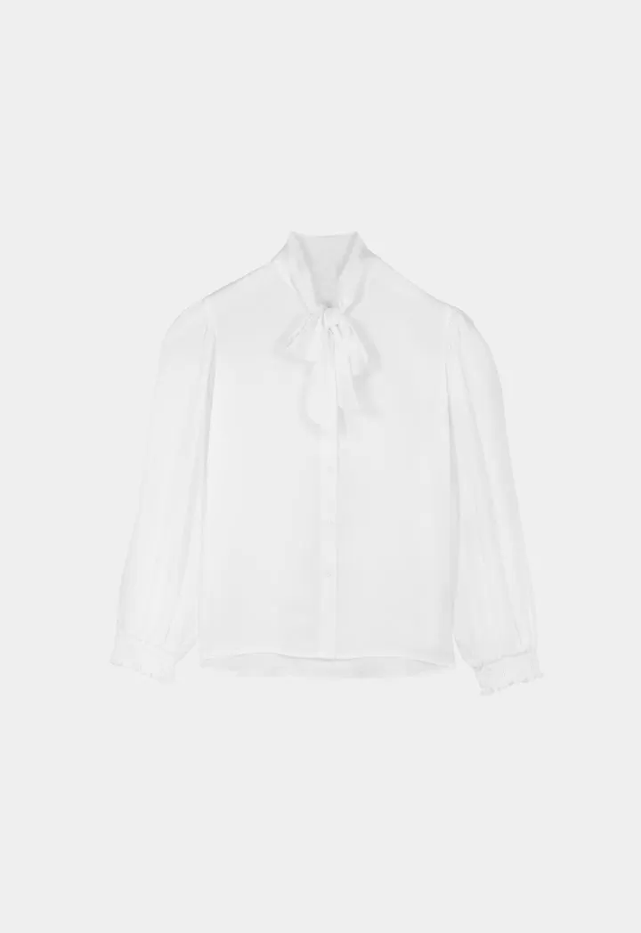 Self-Tie Ribbon Collared Solid Blouse