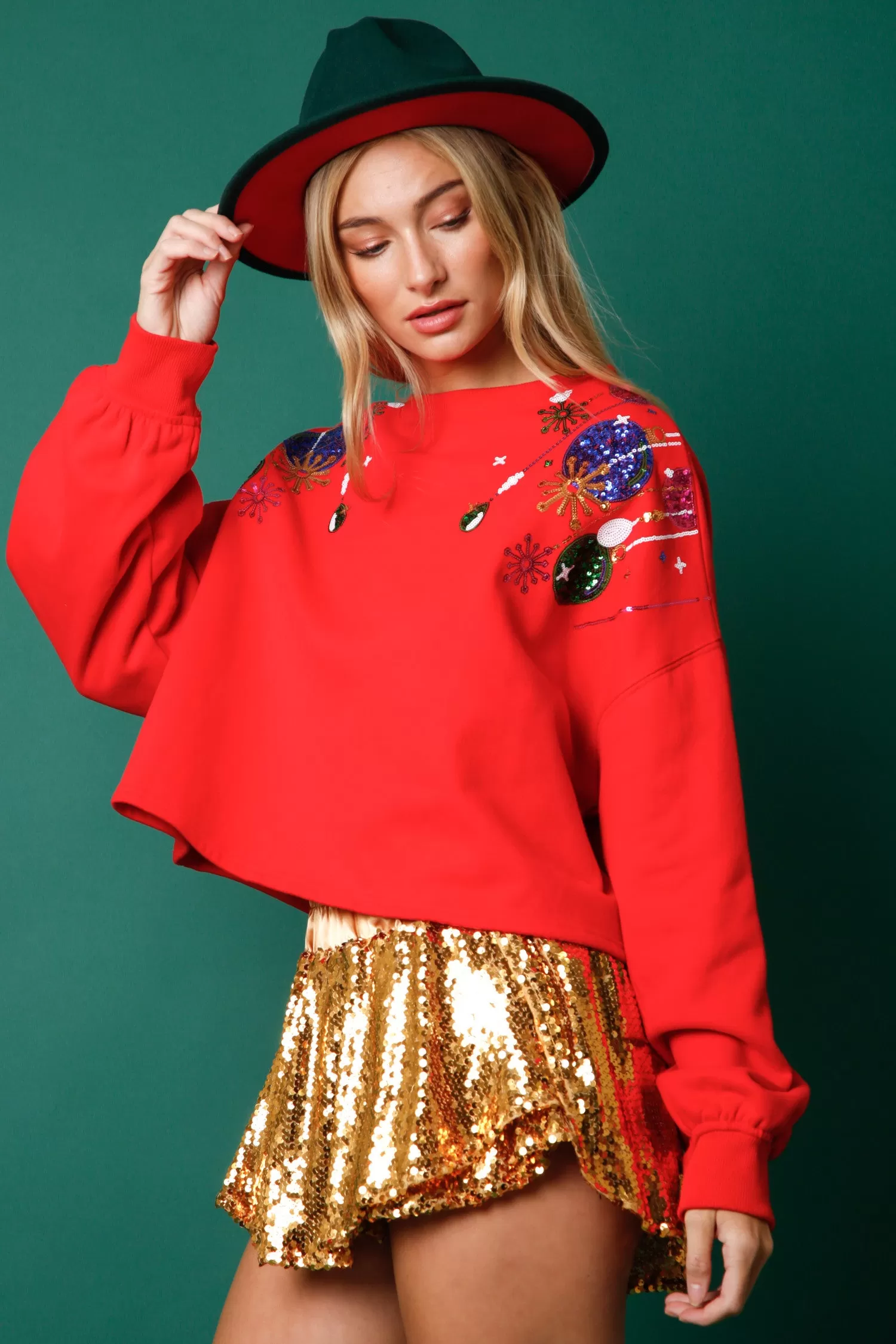 Sequin Ornament Crop Sweatshirt