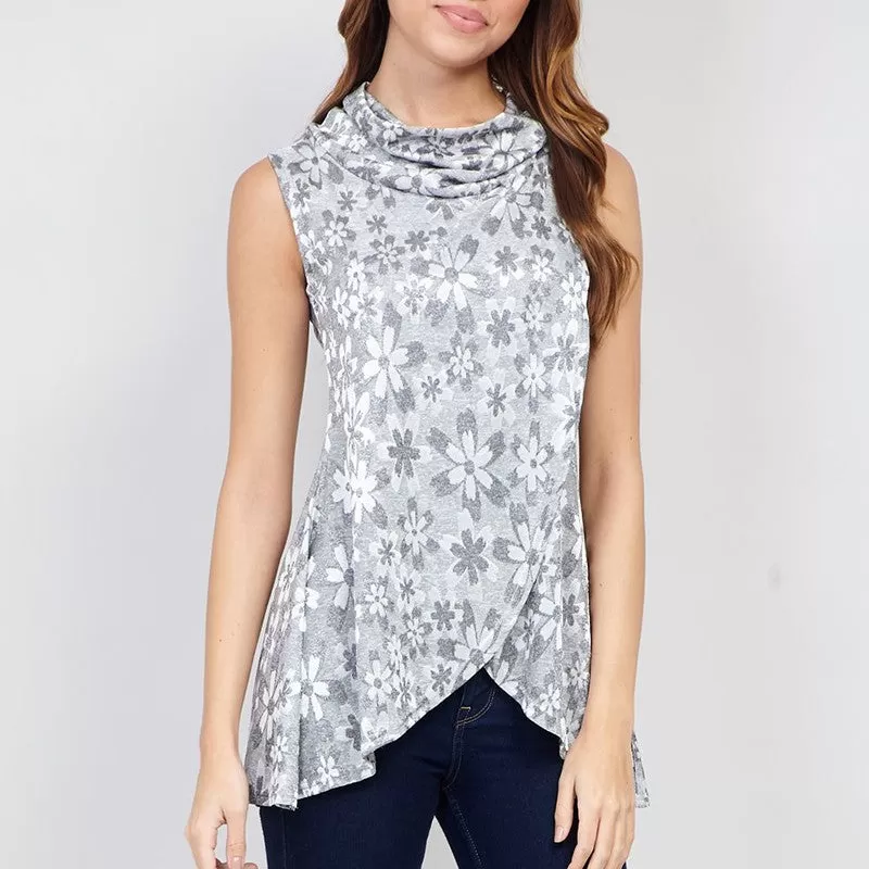 Short Sleeve Cowl Neck Floral Print Blouse