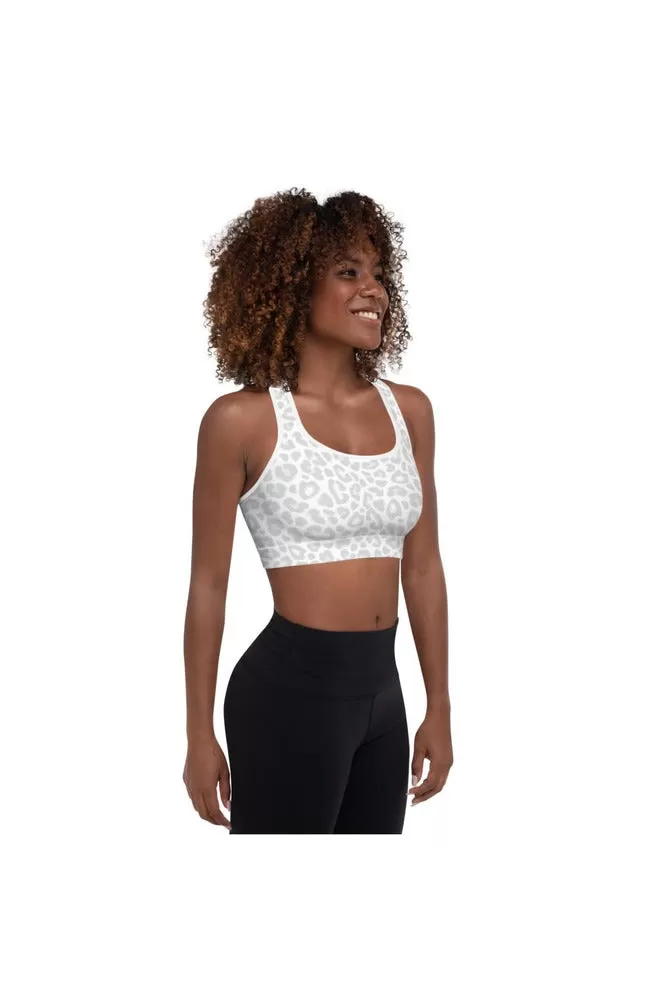 Silver & White Leopard Padded Sports Bra