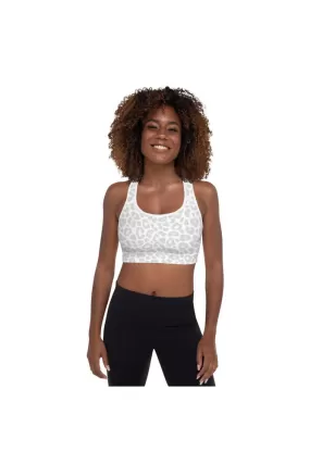 Silver & White Leopard Padded Sports Bra