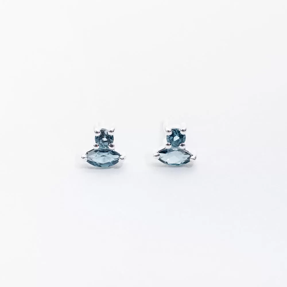 Silver Blue Topaz Marquis & Round Combo Studs