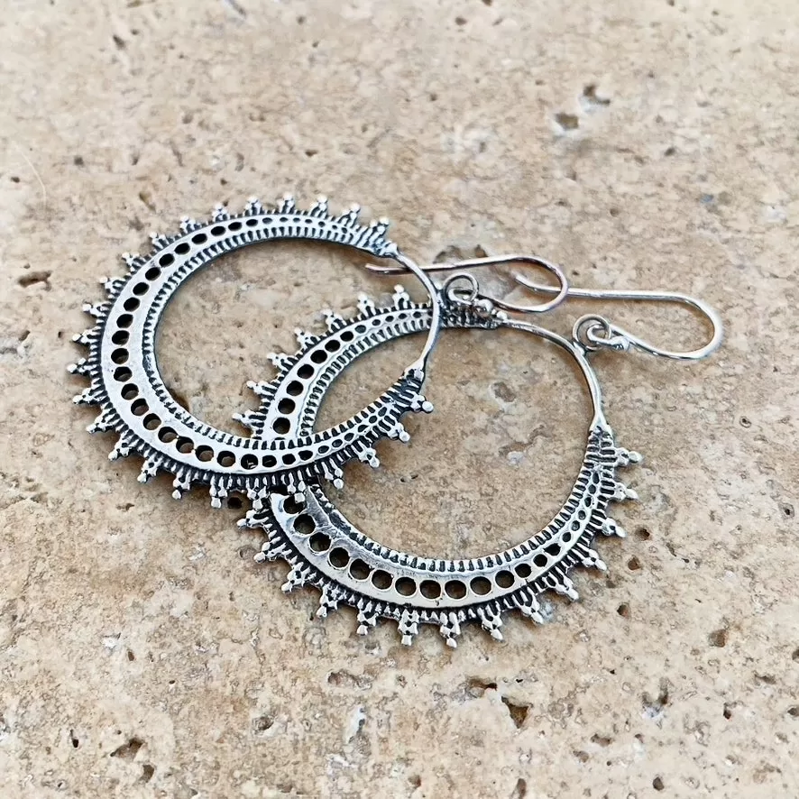 Silver Boho Hoop Earrings