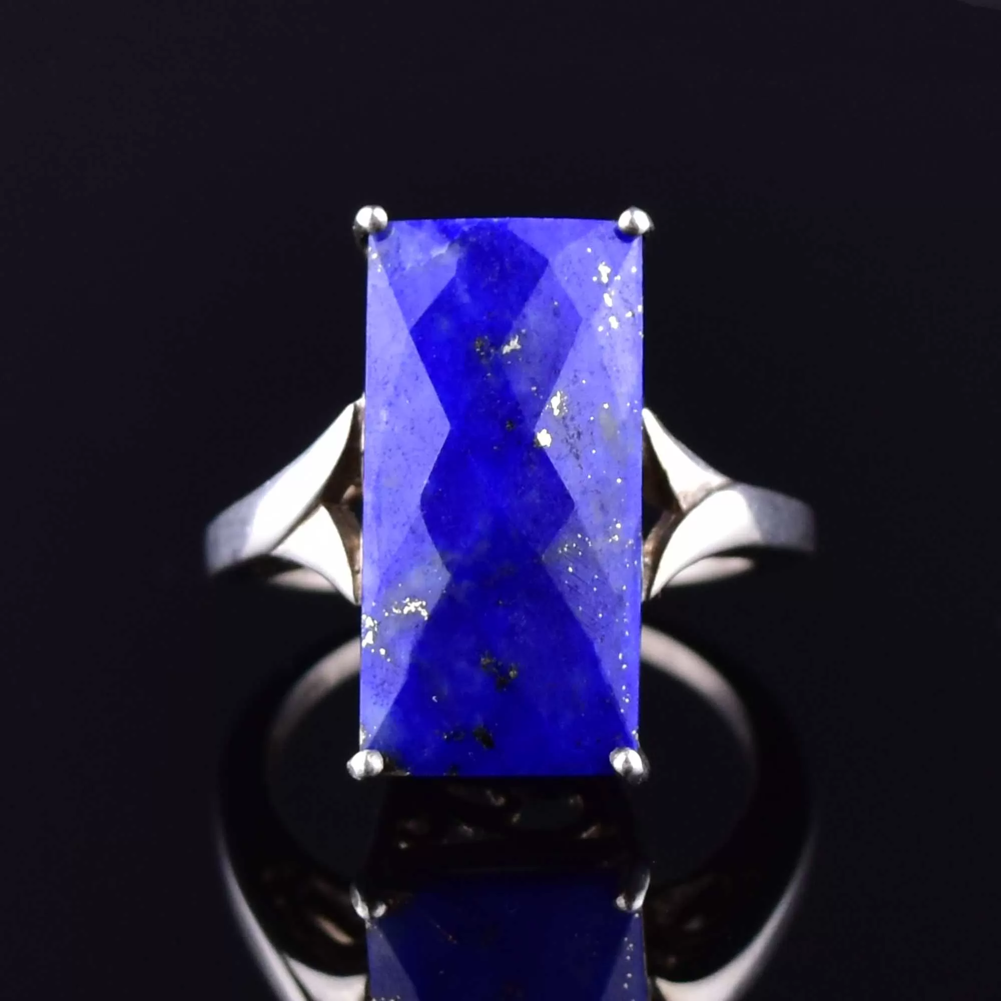 Silver Faceted Lapis Lazuli Statement Ring, SZ 8.5