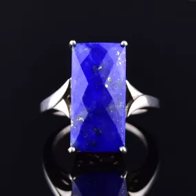 Silver Faceted Lapis Lazuli Statement Ring, SZ 8.5