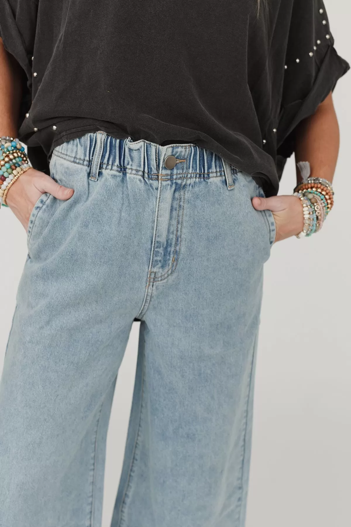 Simply You Wide Leg Jeans - Washed Denim