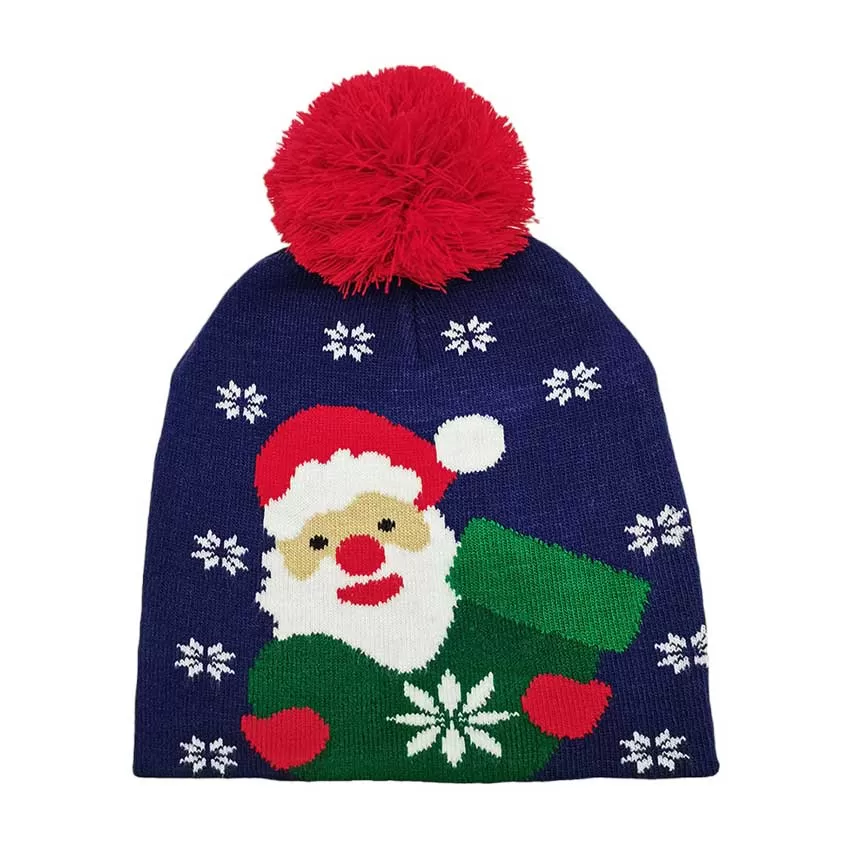 Snowy Santa Claus Pom Pom Beanie Hat