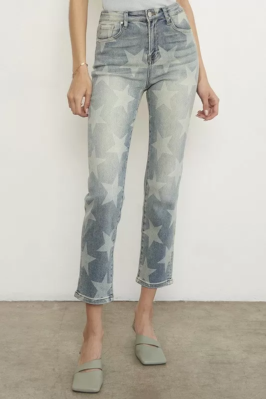 Star Print Girlfriend Jeans