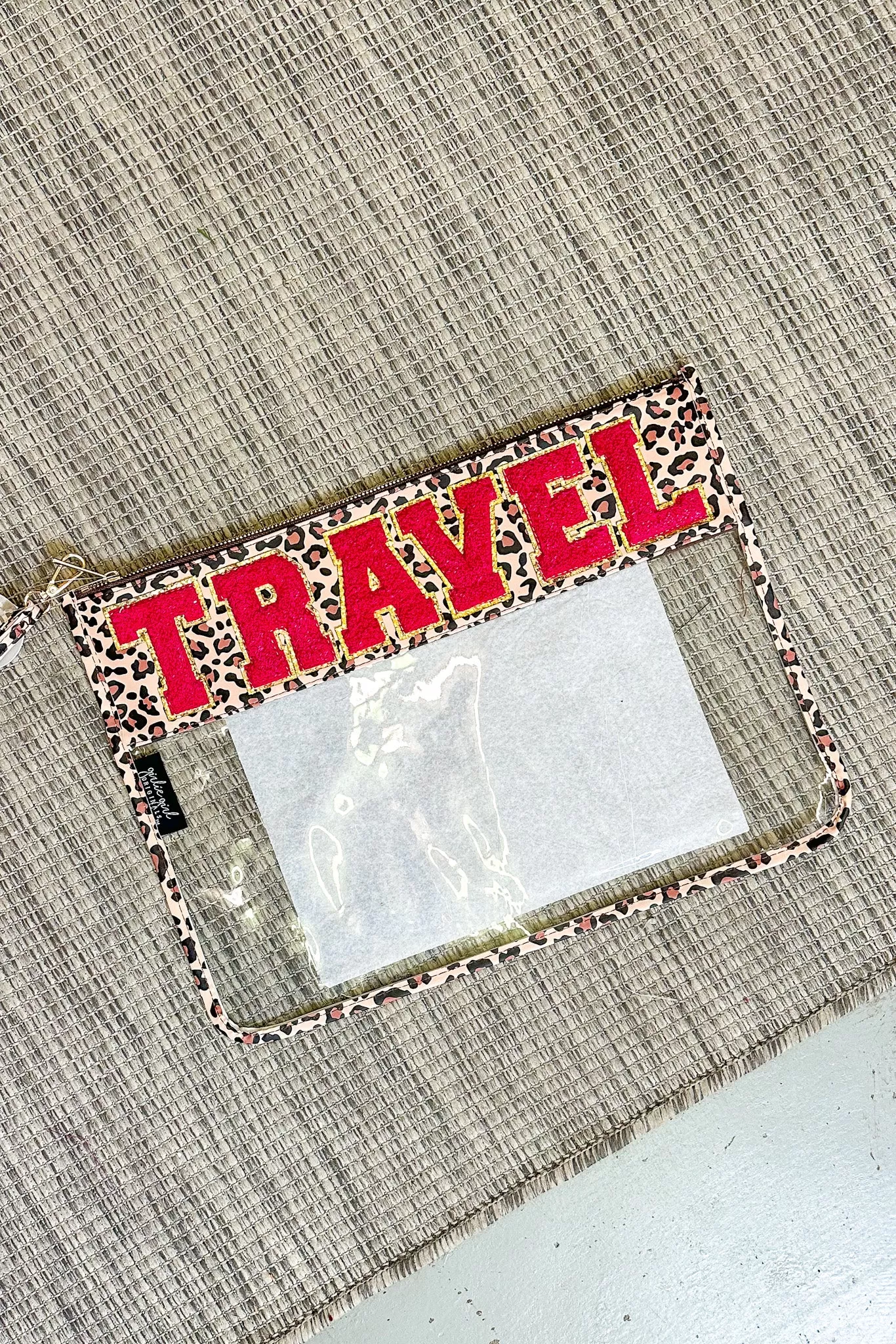 TRAVEL Oversized Clear Pouch, Leopard