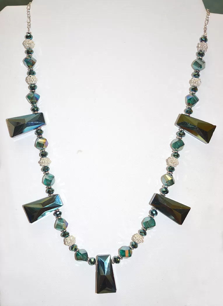 Turquoise Metallic Crystal Necklace and Earrings Set