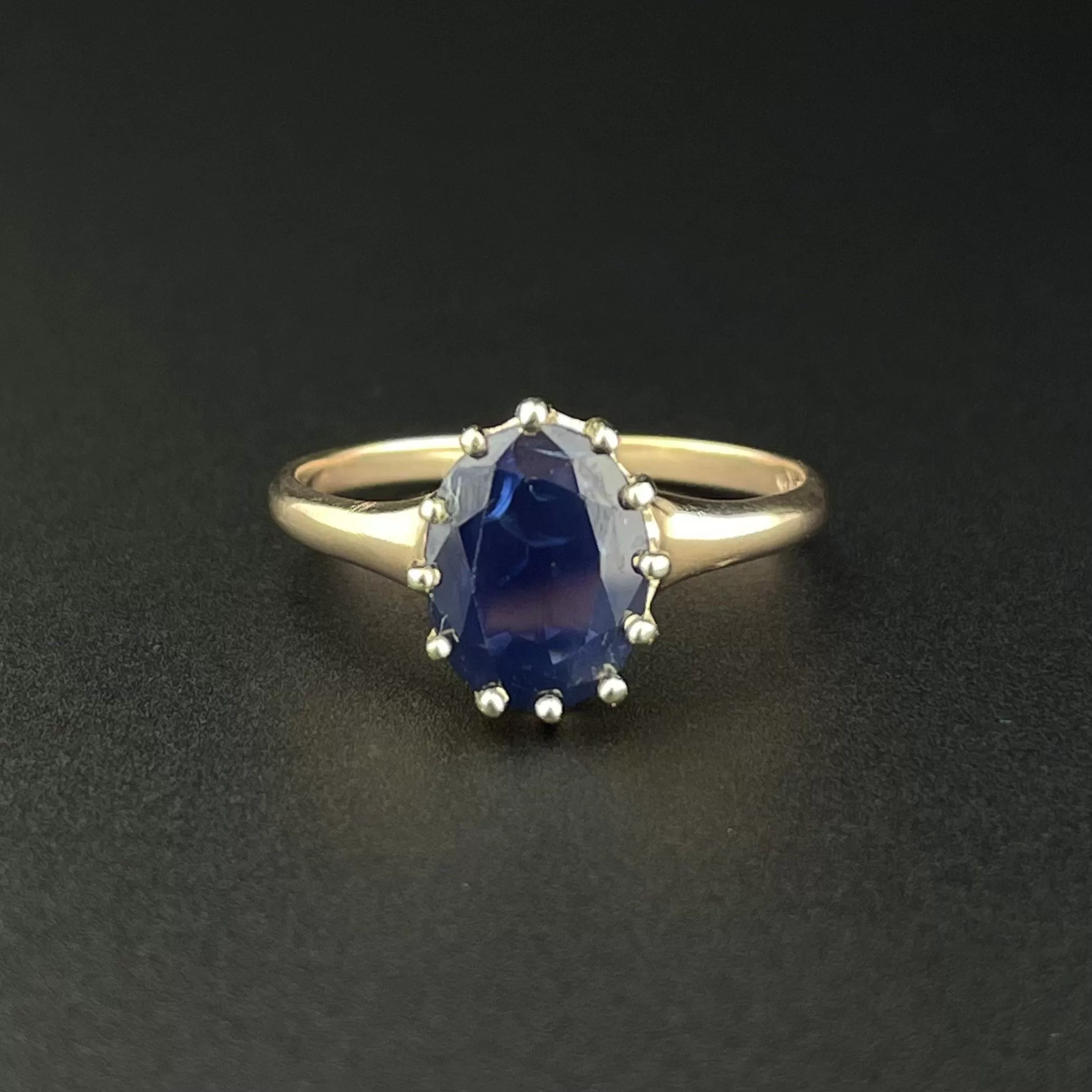 Vintage 10K Gold Oval Blue Sapphire Solitaire Ring, Sz 7 1/4