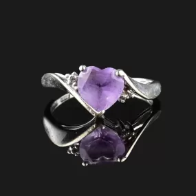 Vintage 10K White Gold Amethyst Heart Ring