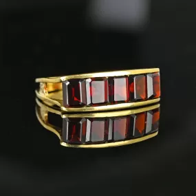 Vintage 18K Gold Emerald Cut Garnet Ring, Euro Shank