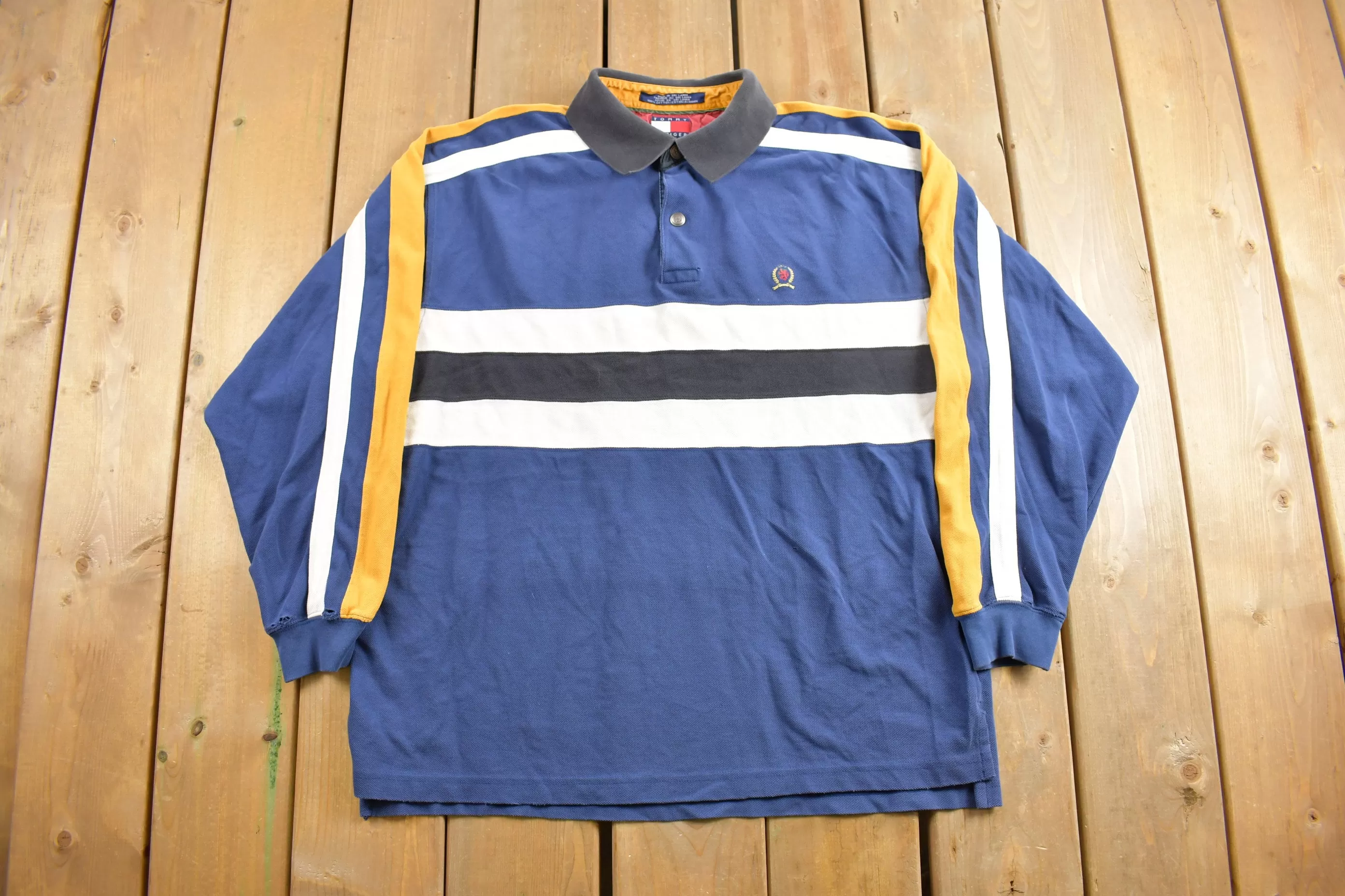 Vintage 1990s Tommy Hilfiger Crest Logo Polo Shirt / Rugby Sweater / Striped / Streetwear / Athleisure / Vintage Tommy / 90s Style