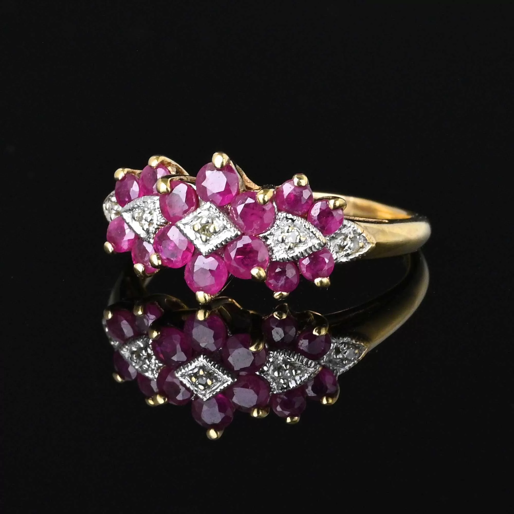 Vintage Art Deco Style Diamond Ruby Cluster Ring