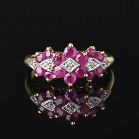 Vintage Art Deco Style Diamond Ruby Cluster Ring