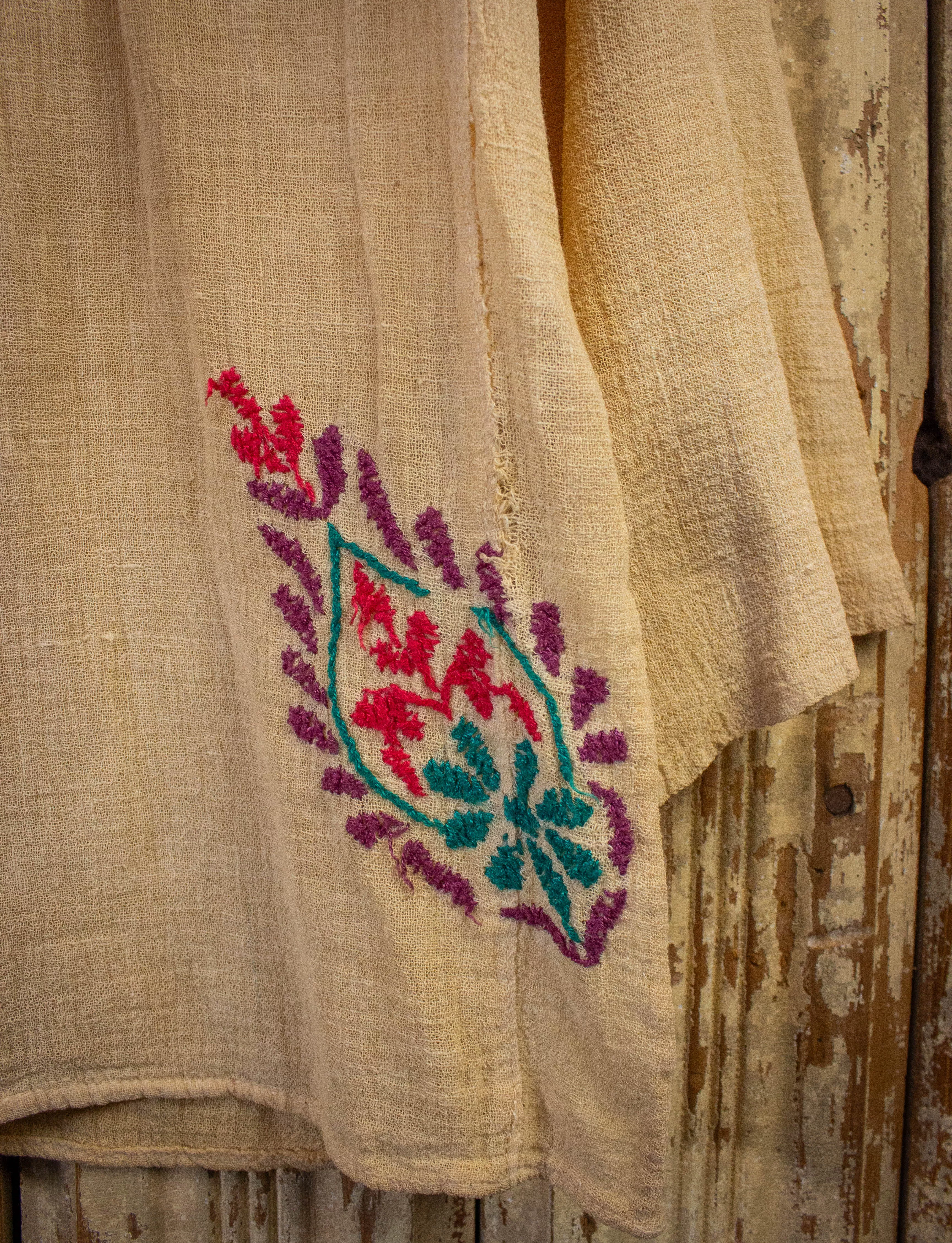 Vintage Embroidered Hippie Shirt 70s Tan Medium