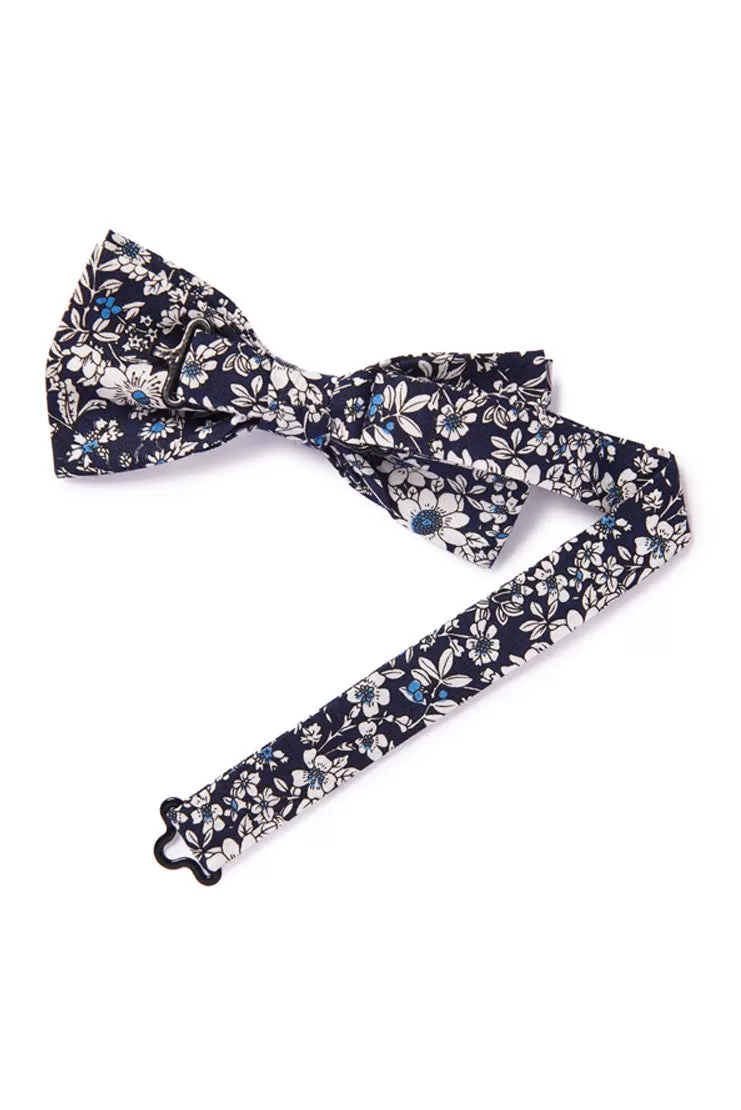 Vintage Floral Sketched Bow Tie - Navy Blue