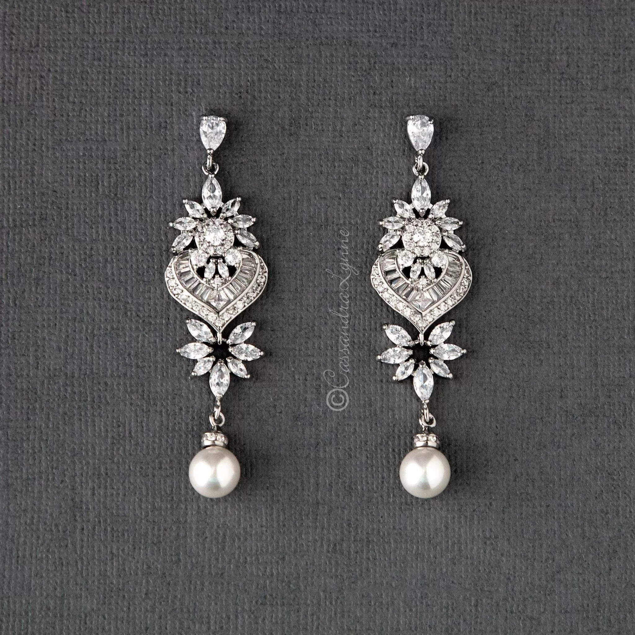 Vintage Pearl CZ Bridal Earrings