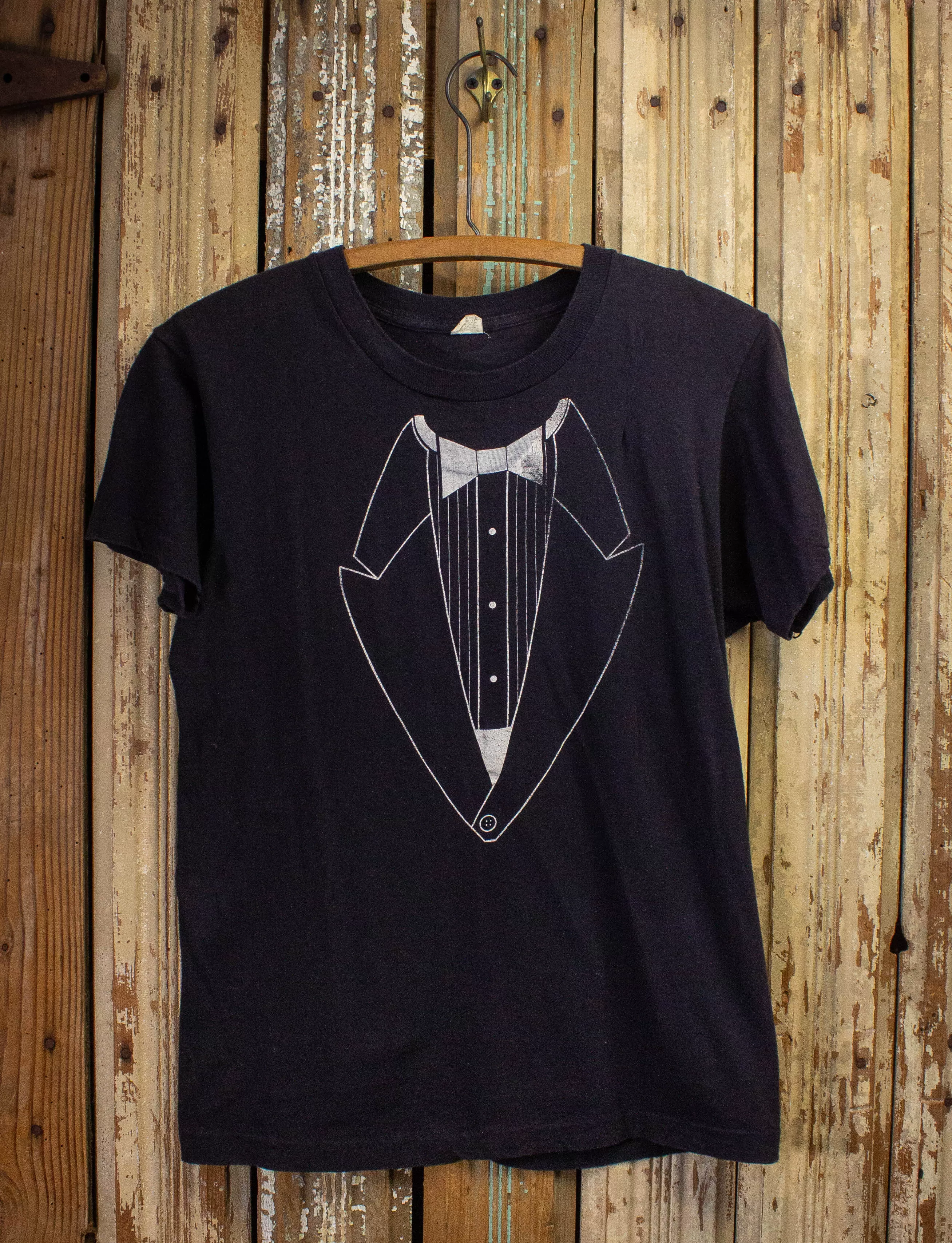 Vintage Tuxedo Print Graphic T Shirt 80s Black Small