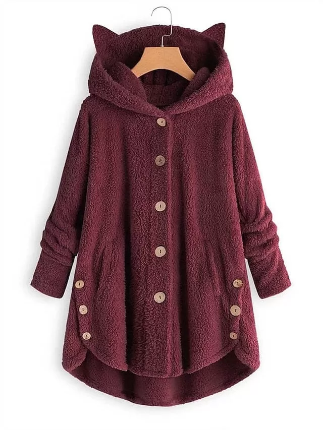 Warm and Stylish Women's Oversized Sherpa Fleece Hooded Jacket