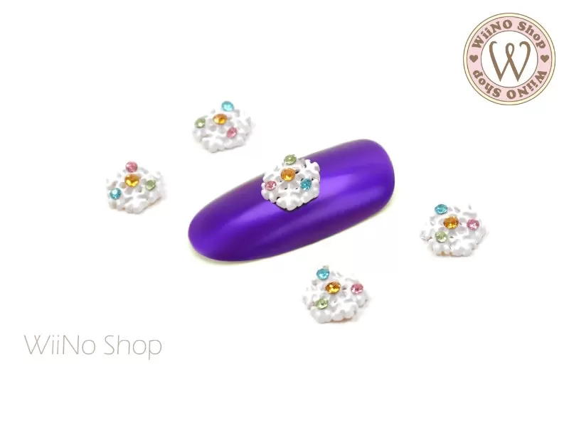 White Snowflake Colorful Crystal Nail Metal Charm - 2 pcs (SN13)