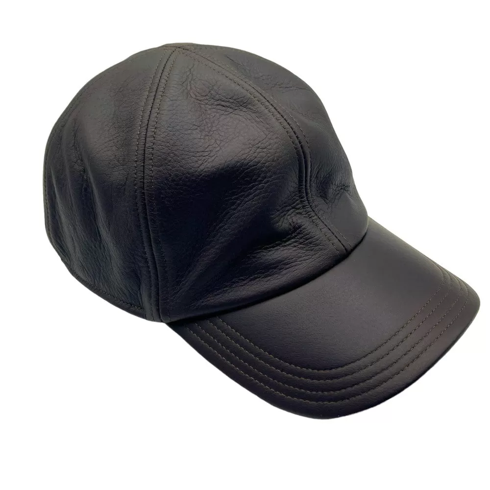 Wigens Dark Brown Elk Leather Baseball Cap with hidden Earflaps