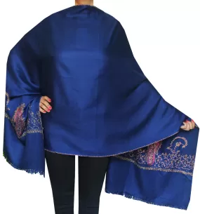 Women's Wool Indian Shawl Hand Embroidered Gift (Blue)