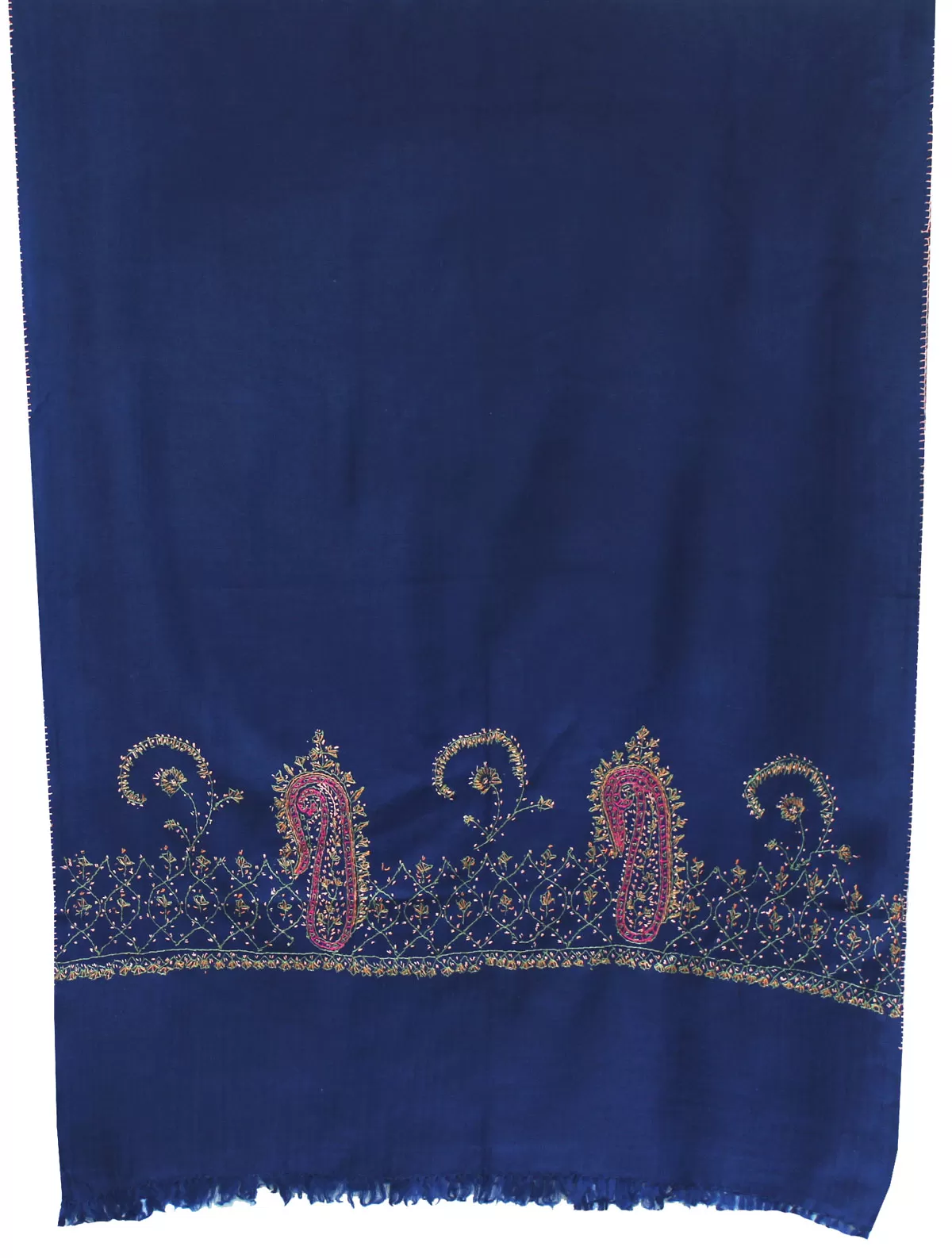 Women's Wool Indian Shawl Hand Embroidered Gift (Blue)